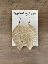 Load image into Gallery viewer, Pebbled Metallic Champagne Leather Feather Earrings (4 sizes)