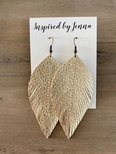 Load image into Gallery viewer, Pebbled Metallic Champagne Leather Feather Earrings (4 sizes)
