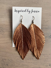 Load image into Gallery viewer, Bronze Leather Feather Earrings (4 sizes)