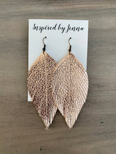 Load image into Gallery viewer, Rose Gold Metallic Leather Feather Earrings (4 sizes)