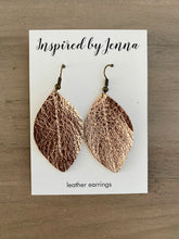 Load image into Gallery viewer, Rose Gold Metallic Leather Feather Earrings (4 sizes)
