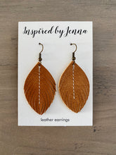 Load image into Gallery viewer, Caramel Leather Feather Earrings (4 sizes)