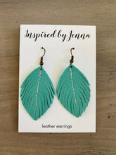 Load image into Gallery viewer, Tiffany Blue Leather Feather Earrings (4 sizes)