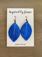 Load image into Gallery viewer, Metallic Cobalt Blue Leather Feather Earrings (4 sizes)