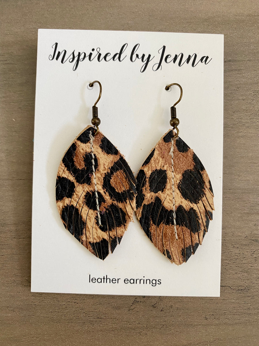 Grey Leopard Feather Earrings