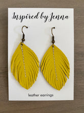 Load image into Gallery viewer, Canary Yellow Leather Feather Earrings (4 sizes)