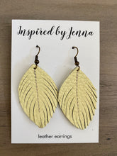 Load image into Gallery viewer, Pale Yellow Leather Feather Earrings (4 sizes)