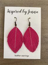 Load image into Gallery viewer, Fuchsia Pink Leather Feather Earrings (4 sizes)