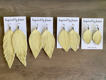 Load image into Gallery viewer, Pale Yellow Leather Feather Earrings (4 sizes)