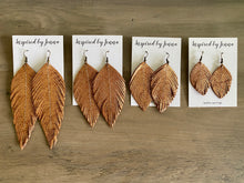 Load image into Gallery viewer, Rose Gold Shimmer Leather Feather Earrings (4 sizes)