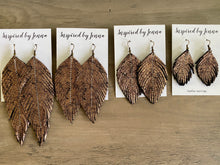 Load image into Gallery viewer, Rose Quartz Shimmer Leather Feather Earrings (4 sizes)