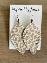 Load image into Gallery viewer, Snow Leopard Leather Feather Earrings (4 sizes)