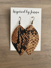 Load image into Gallery viewer, Black & Tan Boa Leather Feather Earrings (4 sizes)