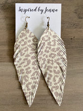 Load image into Gallery viewer, Snow Leopard Leather Feather Earrings (4 sizes)