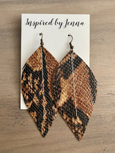 Load image into Gallery viewer, Black & Tan Boa Leather Feather Earrings (4 sizes)