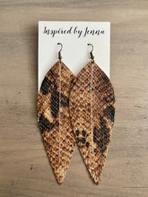 Load image into Gallery viewer, Black & Tan Boa Leather Feather Earrings (4 sizes)