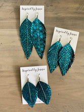 Load image into Gallery viewer, Metallic Teal Mermaid Leather Feather Earrings (3 sizes)