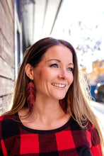 Load image into Gallery viewer, Red Shimmer Leather Feather Earrings (4 sizes)