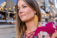 Load image into Gallery viewer, Mustard Leather Feather Earrings (4 sizes)