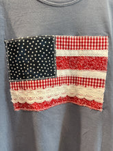 Load image into Gallery viewer, Blue American Flag appliqué T-shirt- Large