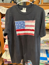 Load image into Gallery viewer, Black American Flag appliqué T-shirt- Large