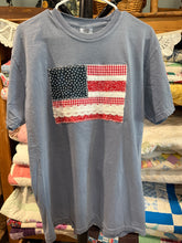 Load image into Gallery viewer, Blue American Flag appliqué T-shirt- Large