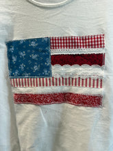 Load image into Gallery viewer, White American Flag appliqué T-shirt -Large