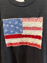 Load image into Gallery viewer, Black American Flag appliqué T-shirt- Large