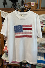 Load image into Gallery viewer, White American Flag appliqué T-shirt -Large