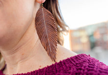 Load image into Gallery viewer, Saddle Brown Leather Feather Earrings (4 sizes)