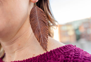 Saddle Brown Leather Feather Earrings (4 sizes)