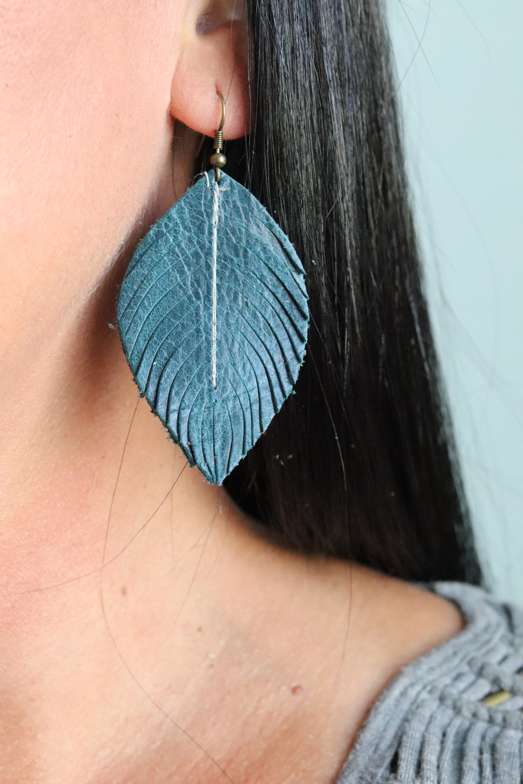 Teal Lagoon Leather Feather Earrings (4 sizes)