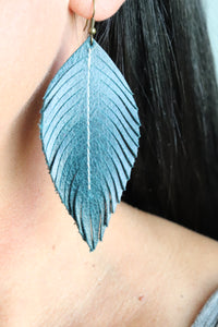 Teal Lagoon Leather Feather Earrings (4 sizes)