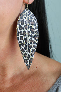 Chocolate Brown Leopard Leather Feather Earrings (3 sizes)