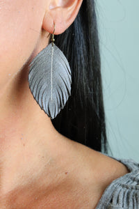 Gray Leather Feather Earrings (4 sizes)