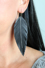 Load image into Gallery viewer, Black Leather Feather Earrings (4 sizes)