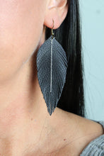 Load image into Gallery viewer, Black Leather Feather Earrings (4 sizes)