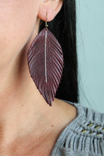 Load image into Gallery viewer, Merlot Leather Feather Earrings (4 sizes)