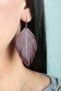 Merlot Leather Feather Earrings (4 sizes)
