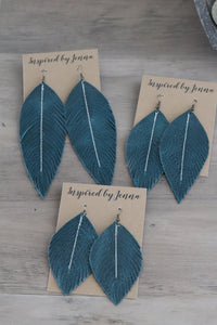 Teal Lagoon Leather Feather Earrings (4 sizes)