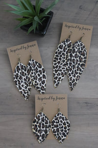 Chocolate Brown Leopard Leather Feather Earrings (3 sizes)