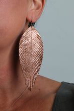 Load image into Gallery viewer, Rose Gold Shimmer Leather Feather Earrings (4 sizes)