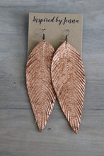 Load image into Gallery viewer, Rose Gold Shimmer Leather Feather Earrings (4 sizes)