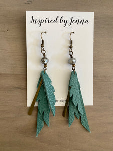 Sparrow Tri-Feather Jade Green Earrings