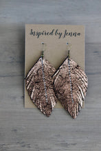 Load image into Gallery viewer, Rose Quartz Shimmer Leather Feather Earrings (4 sizes)