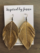 Load image into Gallery viewer, Goldleaf Leather Feather Earrings (4 sizes)