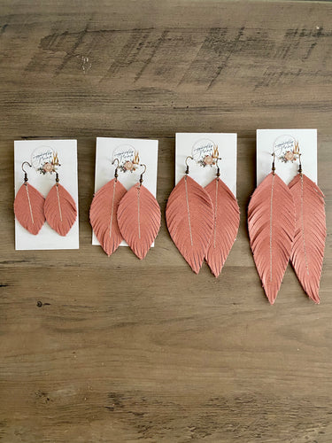 Vintage Rose Leather Feather Earrings (4 sizes)