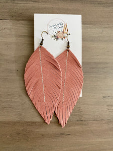Vintage Rose Leather Feather Earrings (4 sizes)