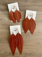 Load image into Gallery viewer, Cinnamon Leather Feather Earrings (3 sizes)