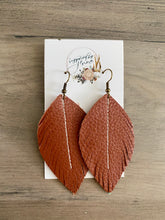 Load image into Gallery viewer, Cinnamon Leather Feather Earrings (3 sizes)